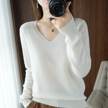 Load image into Gallery viewer, New Cashmere Women's V-neck Pullover Lace Neck Hollow Out Design Casual Knitted Long Sleeve Women's Sweater Autumn And Winter