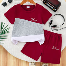 Load image into Gallery viewer, Boys' Color Block Script Print Tee & Shorts Set