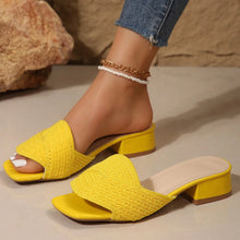 Load image into Gallery viewer, Fashion Summer Women Colorblock Braided Chunky Heeled Sandals Going Out Female Beach Shoes Korean Style High Heels Slippers