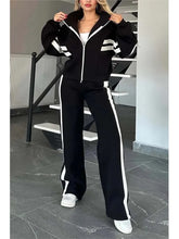 Load image into Gallery viewer, Autumn Winter Women's New Hoodie Suit Y2K Striped Zipper Loose Fit Jacket Outwear And High Waist Side-striped Pants Sports Sets
