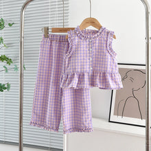 Load image into Gallery viewer, Pink Girl's Summer Two-piece Set with Single Breasted Sleeveless Top and Casual Pants, New Children's Sets Kids Clothes