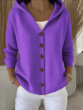 Load image into Gallery viewer, Solid Color Button Knit Hooded Sweater Cardigan Jacket For Autumn Winter New Casual Fashionable Women's Clothing Pulls Femmes