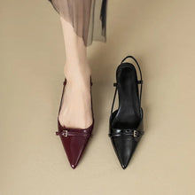 Load image into Gallery viewer, Women's Patent Leather Mid-Heel Pointed Toe Sandals – Wine Red