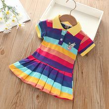Load image into Gallery viewer, Girl's Summer fashion cute short sleeve cartoon rabbit embroidered rainbow strip baby girl princess dress
