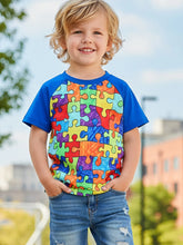 Load image into Gallery viewer, Summer Baby Boy Clothes Colorful Block Puzzle Print T-shirt Kids Short Sleeve Top for Boys 1-8 Years Breathable Quick Dry Tee