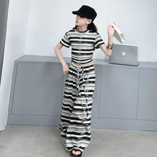 Load image into Gallery viewer, Children Clothes For Kids Girls 2026 Arrival Striped Short Sleeve Top And Bottom Clothing Suit School Outfit 5-14Y