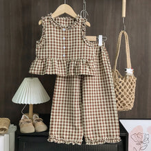 Load image into Gallery viewer, Pink Girl's Summer Two-piece Set with Single Breasted Sleeveless Top and Casual Pants, New Children's Sets Kids Clothes