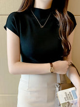 Load image into Gallery viewer, Women Summer Sexy Knitted Turtleneck Sleeveless T-Shirts Tops Solid Slim Fit Pullovers Causal Tees Female Streetwear Basics Tees