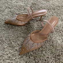 Load image into Gallery viewer, Women's Rhinestone Bright Mesh High Heel Slingback Pumps