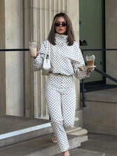 Load image into Gallery viewer, Women's Polka Dot Turtleneck Zipper Jacket with Pockets