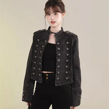 Load image into Gallery viewer, Women's Clothing Short Coat New Jeans Jacket Retro Button Design Slim Stand-up Collar Long Sleeves Denim Top Jacket Short Coat