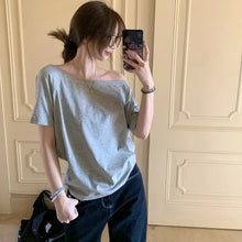 Load image into Gallery viewer, T-shirts Women Niche Design Off Shoulder Solid Short Sleeve Summer Chic Loose Casual Daily Simple Sexy Korean Trendy Street Tops
