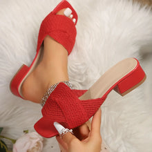 Load image into Gallery viewer, Fashion Summer Women Colorblock Braided Chunky Heeled Sandals Going Out Female Beach Shoes Korean Style High Heels Slippers