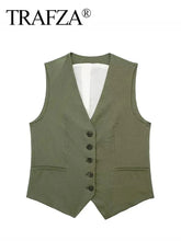 Load image into Gallery viewer, HH Summer Women Elegant Solid Single Breasted V Neck Casual Vest Top Female Fashion Office Lady Chic Outerwear Vest
