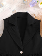 Load image into Gallery viewer, Girls' Spring & Summer Two-Piece Set: White Top with Bow Decor + Black Buttoned Collared Long Skirt