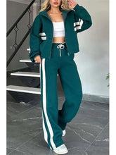 Load image into Gallery viewer, Autumn Winter Women's New Hoodie Suit Y2K Striped Zipper Loose Fit Jacket Outwear And High Waist Side-striped Pants Sports Sets