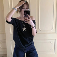 Load image into Gallery viewer, T-shirts Women Niche Design Off Shoulder Solid Short Sleeve Summer Chic Loose Casual Daily Simple Sexy Korean Trendy Street Tops