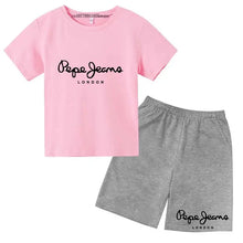 Load image into Gallery viewer, Kids Trendy Simple Letter Print Summer Fashion Breathable Tees+Shorts 2pcs Sportsuits 3-13 Years Boys Girls Outfits Clothes Sets