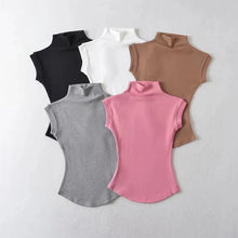 Load image into Gallery viewer, Women Summer Sexy Turtleneck Sleeveless T-Shirts Tops Solid Slim Fit Pullovers Causal Tees Shirts Female Streetwear Basics Tees