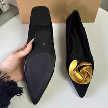 Load image into Gallery viewer, Elegant Office Women's Dress Shoes 2026 Summer New Black Shallow Pointed Toe Fashion Metal Flower Comfortable Ladies Flats