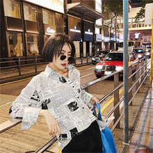 Load image into Gallery viewer, Trendy Shirt Blouse Simple Thin Newspaper Print Shirt Summer Loose Shirt Top Women Solid Color Sun Protection Shirt Streetwear