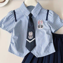 Load image into Gallery viewer, Zootopia Judy Summer Outfit Sets for Girls 2026 New Toddler Baby Casual Dress Suit Short Sleeve Striped Shirt Pleated Skirt 2PCS