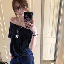 Load image into Gallery viewer, T-shirts Women Niche Design Off Shoulder Solid Short Sleeve Summer Chic Loose Casual Daily Simple Sexy Korean Trendy Street Tops