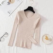 Load image into Gallery viewer, Autumn Winter Women Sweaters Casual Long Sleeve Knitted V Neck Pullover Sweater Femme Basic Solid Jersey Tops Fashion Clothes