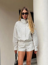 Load image into Gallery viewer, Women's Polka Dot Turtleneck Zipper Jacket with Pockets