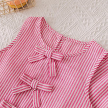 Load image into Gallery viewer, Humor Bear Summer Girls' Suits Pink vertical stripe Bow Sleeveless Vest Top+Pants Two-piece Set Sweet Kids' Clothing Sets