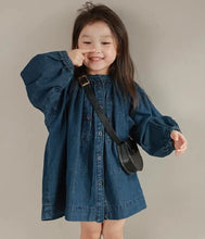Load image into Gallery viewer, Girls' Cotton Puff Sleeve Denim Dress