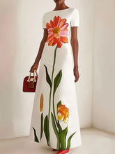 Load image into Gallery viewer, Women's Artistic Print Retro Slim-Fit Long Dress