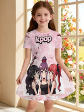 Load image into Gallery viewer, Kpop Cartoon Graphic Dress for Girls Funny Gift for Fan Harajuku Girl Clothes Summer Tops Short Sleeve Dress Children's Clothing