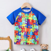 Load image into Gallery viewer, Summer Baby Boy Clothes Colorful Block Puzzle Print T-shirt Kids Short Sleeve Top for Boys 1-8 Years Breathable Quick Dry Tee