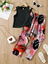 Load image into Gallery viewer, Summer Teenage Girls Clothing Set Off-Shoulder Ribbed Tank Tops and Printed Pants Two-Piece Sets for Kids Girl 6-14 Y