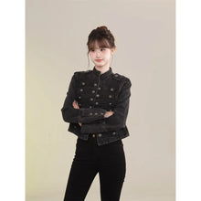 Load image into Gallery viewer, Women's Clothing Short Coat New Jeans Jacket Retro Button Design Slim Stand-up Collar Long Sleeves Denim Top Jacket Short Coat