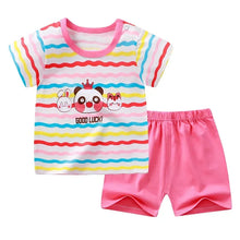 Load image into Gallery viewer, 2-6 Years Baby Girl Summer Set Children's Short-sleeved Shorts Suit Cotton T-shirt Little Girls Unicorn Giraffe Cartoon Set