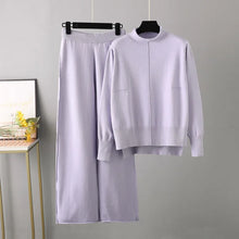 Load image into Gallery viewer, Winter Sweater for Women Tracksuit Half High Collar Knit Solid Color 2 Piece Set Knitted Pullover Sweater Elastic Trousers Suits