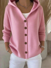 Load image into Gallery viewer, Solid Color Button Knit Hooded Sweater Cardigan Jacket For Autumn Winter New Casual Fashionable Women's Clothing Pulls Femmes