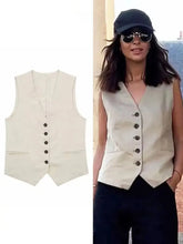 Load image into Gallery viewer, HH Summer Women Elegant Solid Single Breasted V Neck Casual Vest Top Female Fashion Office Lady Chic Outerwear Vest