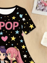 Load image into Gallery viewer, Kpop Cartoon Graphic Dress for Girls Funny Gift for Fan Harajuku Girl Clothes Summer Tops Short Sleeve Dress Children's Clothing