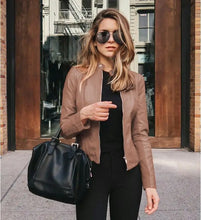 Load image into Gallery viewer, Women's PU Leather Biker Zipper Jacket