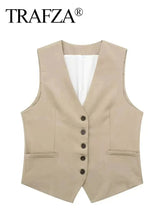 Load image into Gallery viewer, HH Summer Women Elegant Solid Single Breasted V Neck Casual Vest Top Female Fashion Office Lady Chic Outerwear Vest