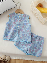 Load image into Gallery viewer, Summer Girls' Suits fashion Floral And Polka Dot Print Vest With Pocket+Shorts 2 Piece Set Cute Kids' Clothing Sets