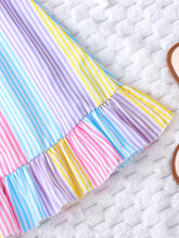 Load image into Gallery viewer, Girls' Summer Colorful Striped Ruffle Hem Dress Children's Summer Vacation Beach Play Suspender Dress