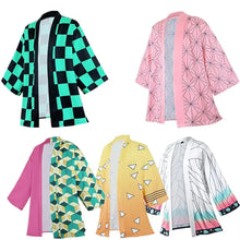 Load image into Gallery viewer, Anime Character Kamade Zezeko Pink Women's Kimono Cardigan Summer Kamado Tanjirou Green Black Checkered Men Japanese Haori Coat