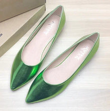 Load image into Gallery viewer, Ladies 2-48 Patent Leather Slip-ons Green Beige Pointy Toe Light Shoes For Women Promotion 2020 Simple Flats Spring Outdoor Cute