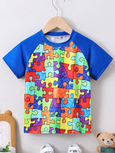 Load image into Gallery viewer, Summer Baby Boy Clothes Colorful Block Puzzle Print T-shirt Kids Short Sleeve Top for Boys 1-8 Years Breathable Quick Dry Tee