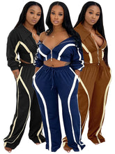 Load image into Gallery viewer, 2025 Winter Female Outfits Sets Streetwear Patchwork Zip up Big Lapel Jacket Women Tracksuit Two Pieces Wide Leg Pants Set