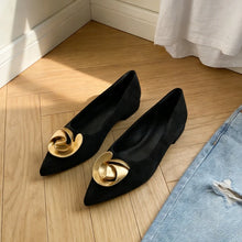 Load image into Gallery viewer, Elegant Office Women's Dress Shoes 2026 Summer New Black Shallow Pointed Toe Fashion Metal Flower Comfortable Ladies Flats